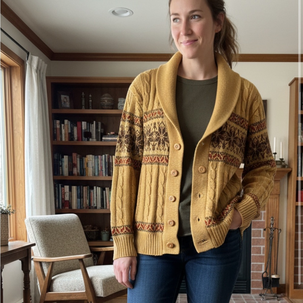 1970s Vintage Mustard Cozy Cardigan Sweater - Picture 1 of 4